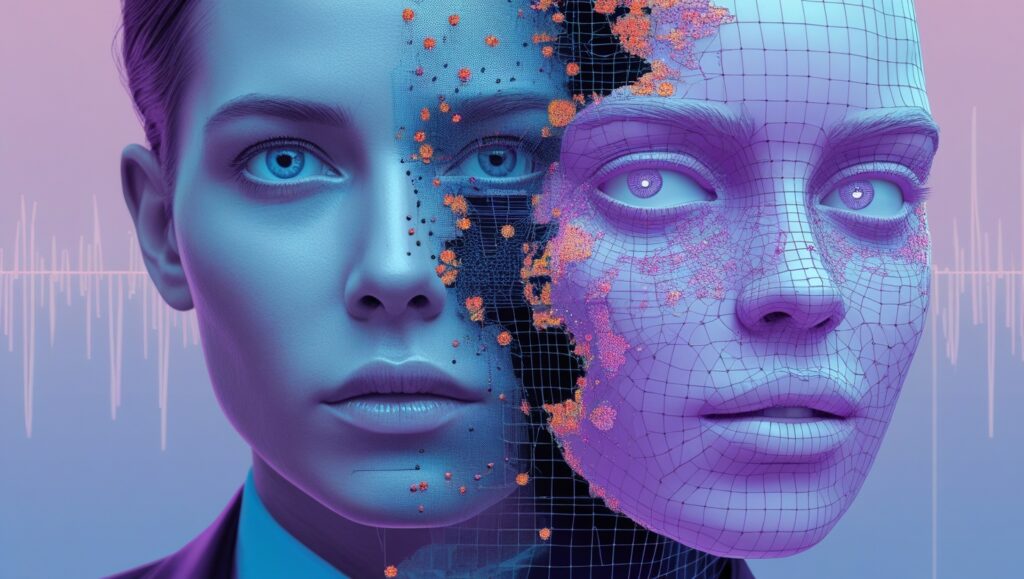 Cyber Awareness deepfake‑style social engineering portrait